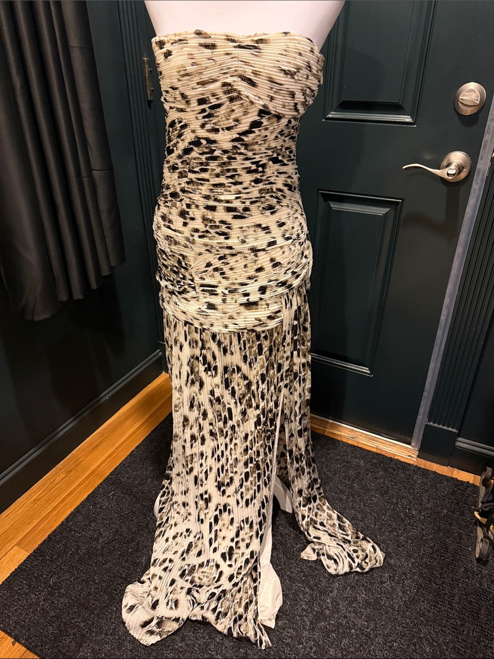 Halston Heritage Stunning Strapless Animal-Print Maxi Dress in Cream/Black